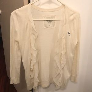 cream white abercombie cardigan ruffle details